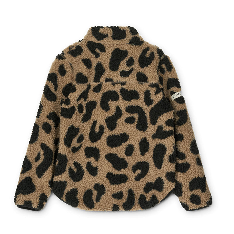 Rückenansicht der Sherpa Jacke "Nolan" in stylischem Leo Print von Liewood