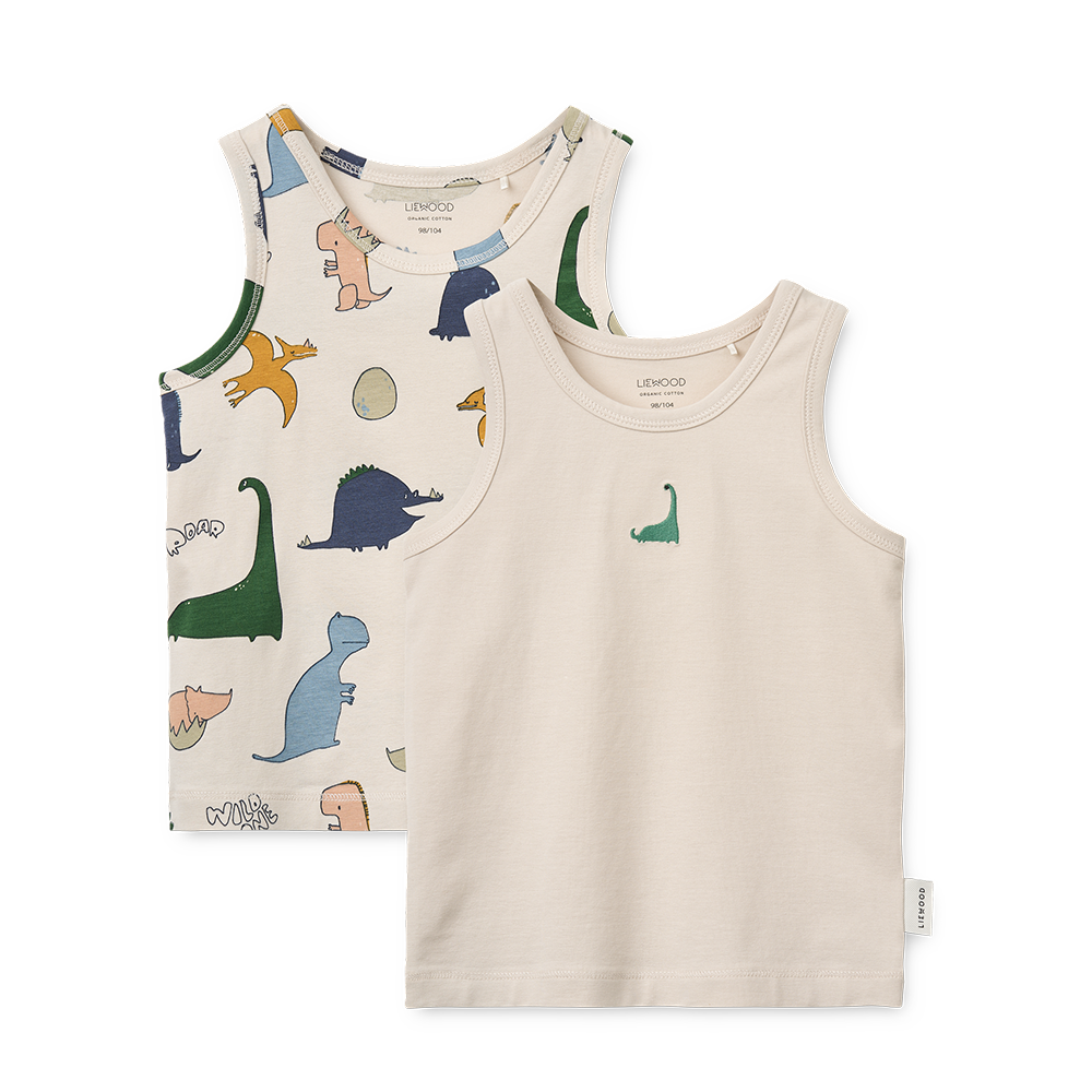 Liewood Tank Top 2er Set 'Faris' Dino Roar/Sandy Mix