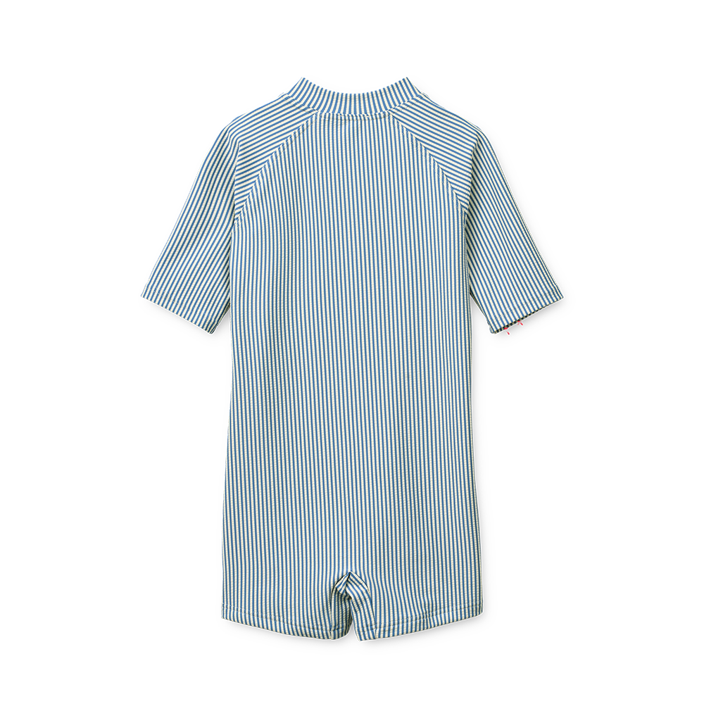 Liewood Seersucker UV-Bade-Jumpsuit 'Max' Stripe Riverside/Creme de la Creme