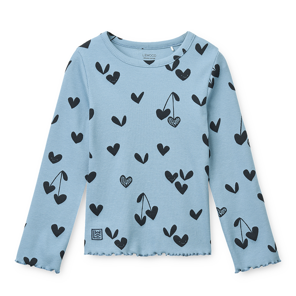Liewood Langarmshirt in Rippstrick 'Nieve' Sweethearts/Beach Blue