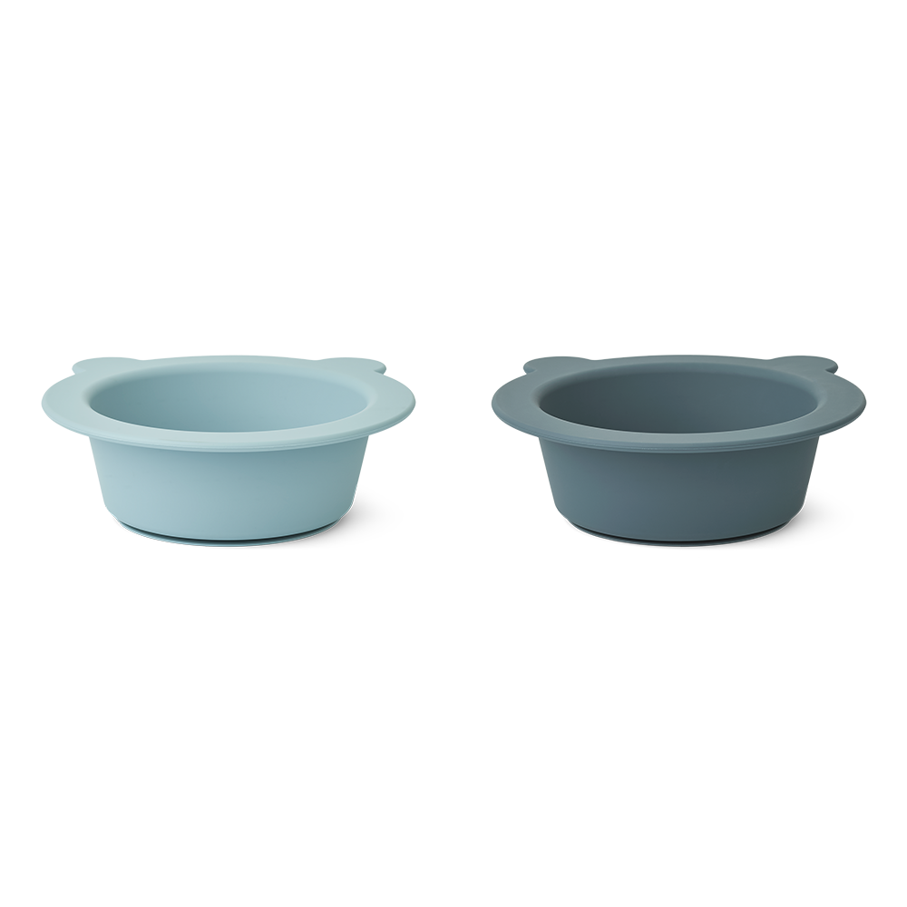 Liewood Silikon Teller mit Saugnapf 2er Set 'Peony' Sea Blue/Whale Blue Mix
