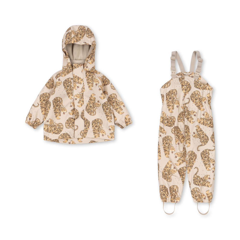 Konges Sløjd  Gefüttertes Regenjacke/-hose Set 'Rainy Palme' Panthera Beige