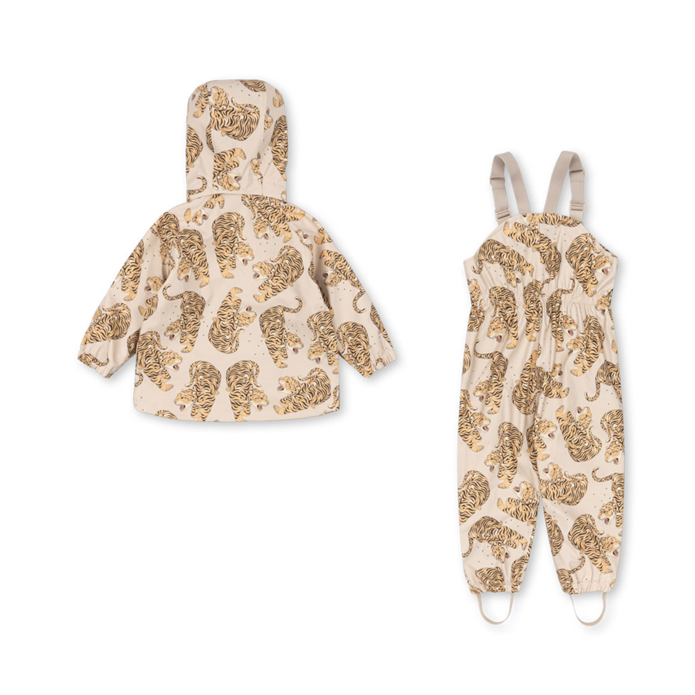 Konges Sløjd  Gefüttertes Regenjacke/-hose Set 'Rainy Palme' Panthera Beige