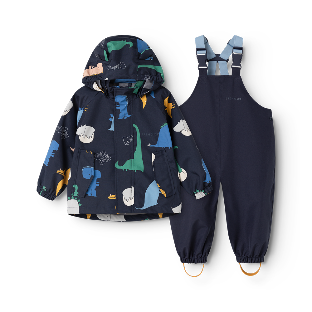 Liewood Rain Jacket/Pants Set 'Manu' Dino Roar/Classic Navy
