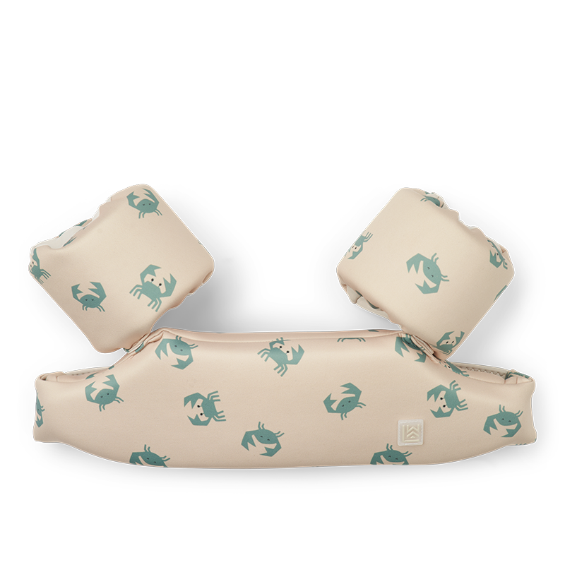 Schwimmgürtel mit Schwimmflügel in Beige mit grünem Krabbenmuster von Liewood.