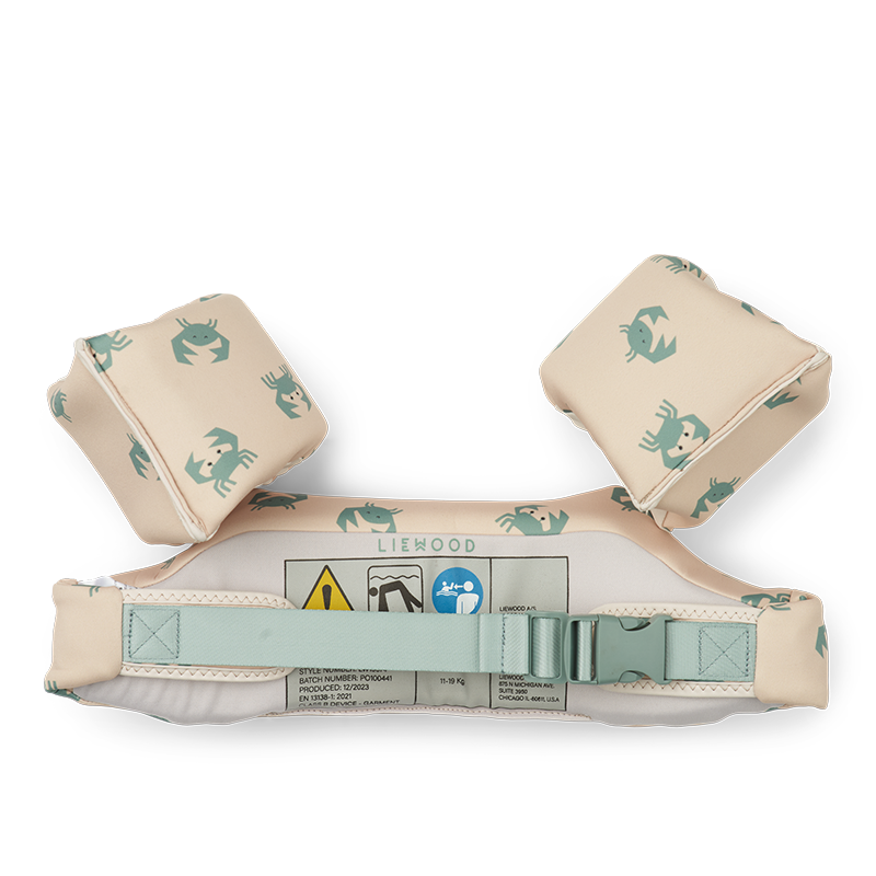 Schwimmgürtel mit Schwimmflügel in Beige mit grünem Krabbenmuster von Liewood.
