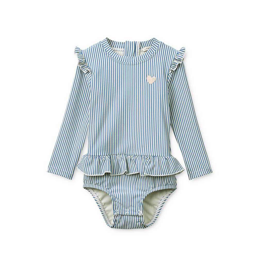 Liewood Baby Seersucker UV Swimsuit 'Sille' Riverside/Creme de la Creme