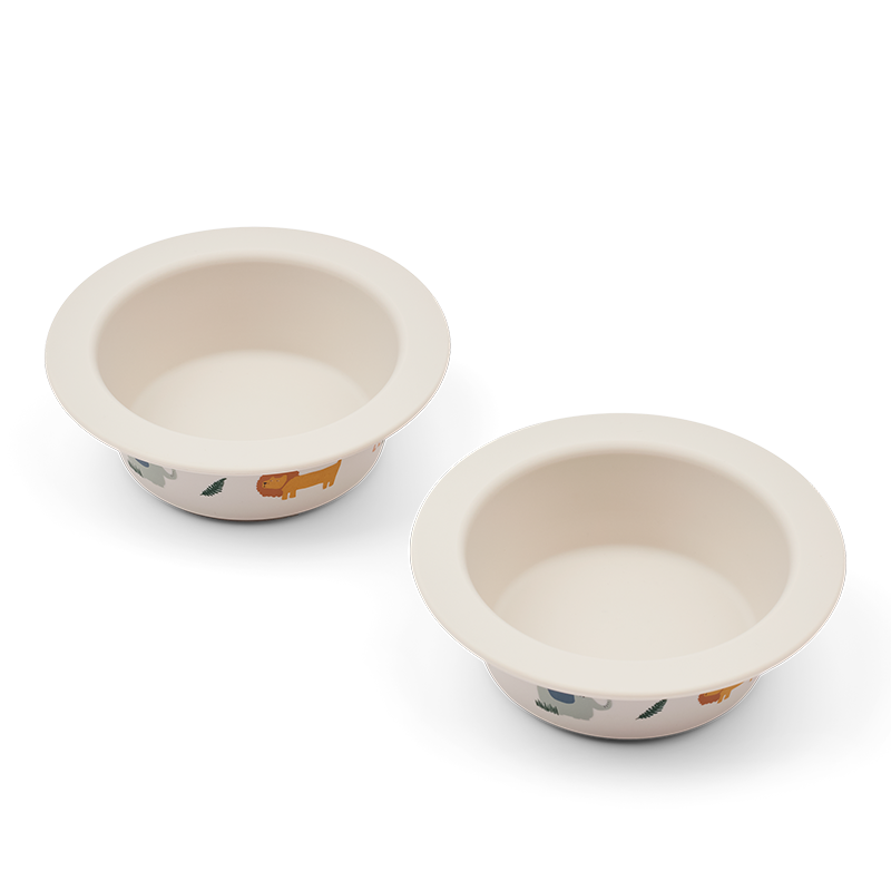 Assiettes en silicone Liewood avec ventouse, lot de 2, « Peony » Safari Sandy Mix