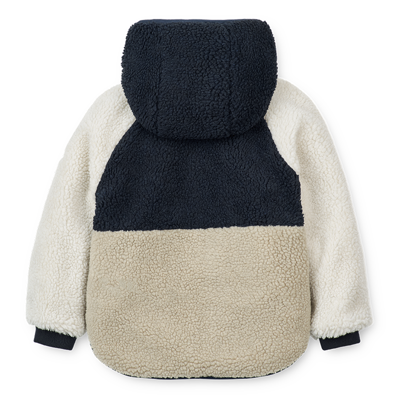 Wendbare Sherpa Thermojacke in Blau und Beige für Kinder von Liewood.