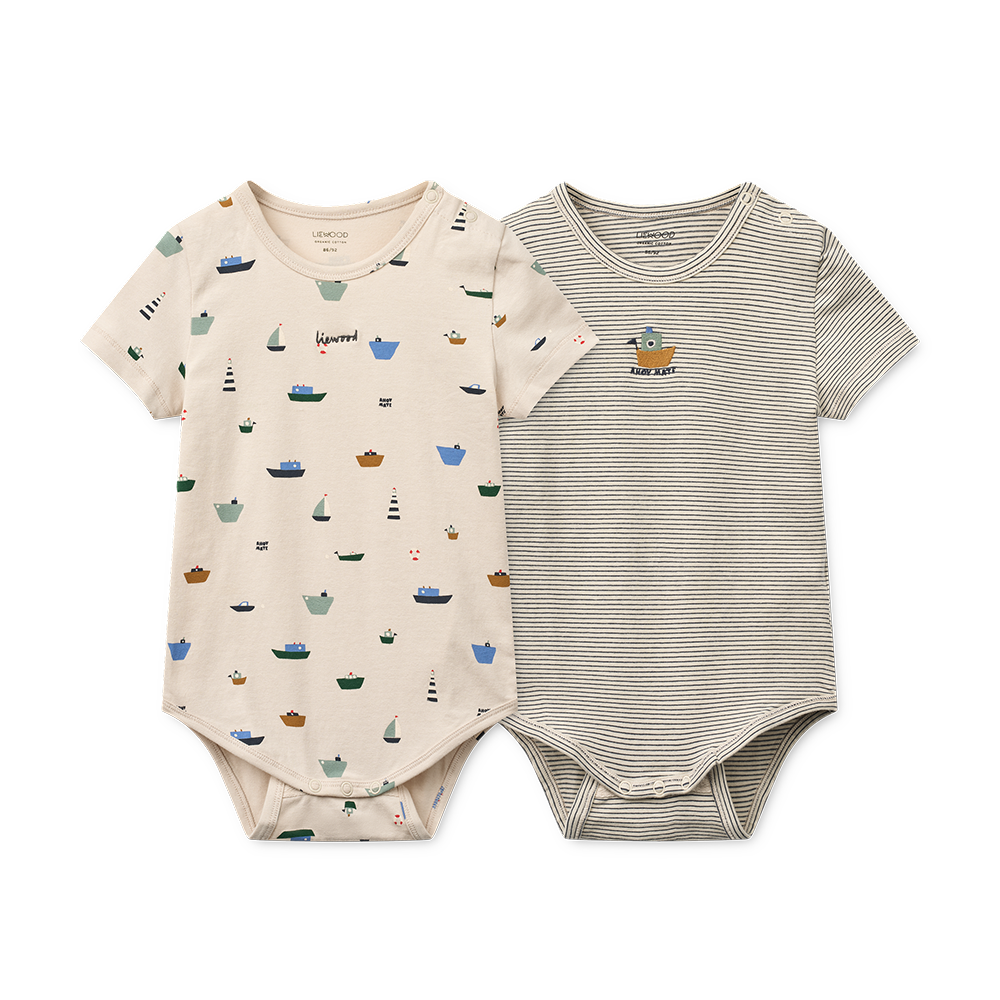 Liewood Long-Sleeved Bodysuit 2-Pack 'Yanni' Sailing/Classic Navy Stripe/Mix