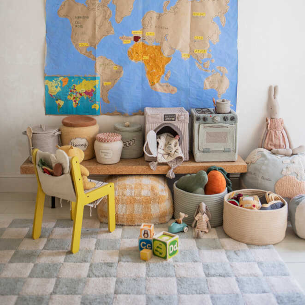 Lorena Canals Washable Cotton Rug 'Kitchen Tiles' Blue Sage
