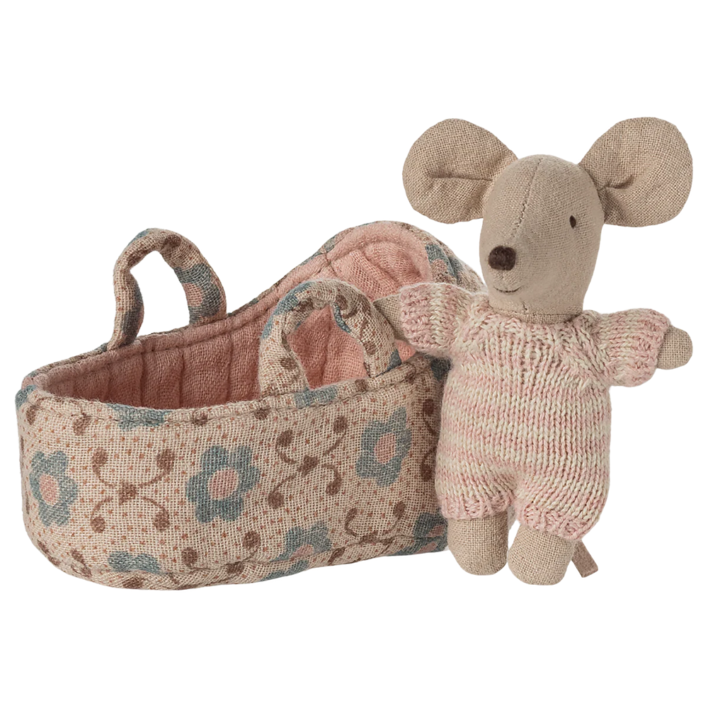 Maileg  Babymaus in Tragekorb Rose - Online MY SNOWFLAKE