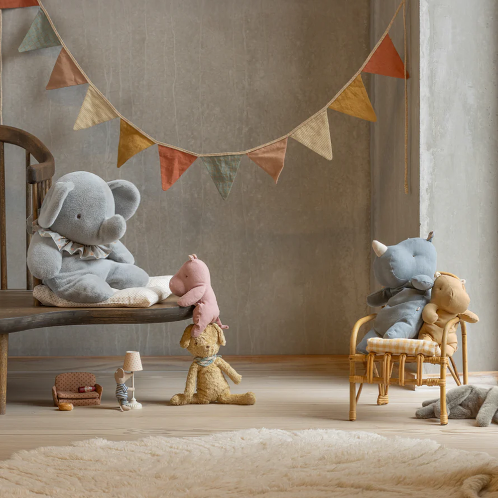 Maileg éléphant 'Peluche' Grand Bleu/Gris