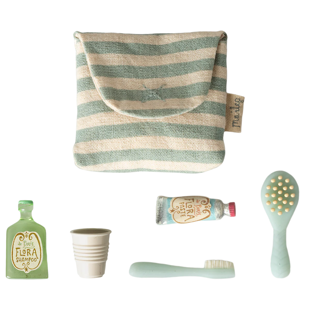 Trousse de toilette Maileg avec contenu « Souris » bleue