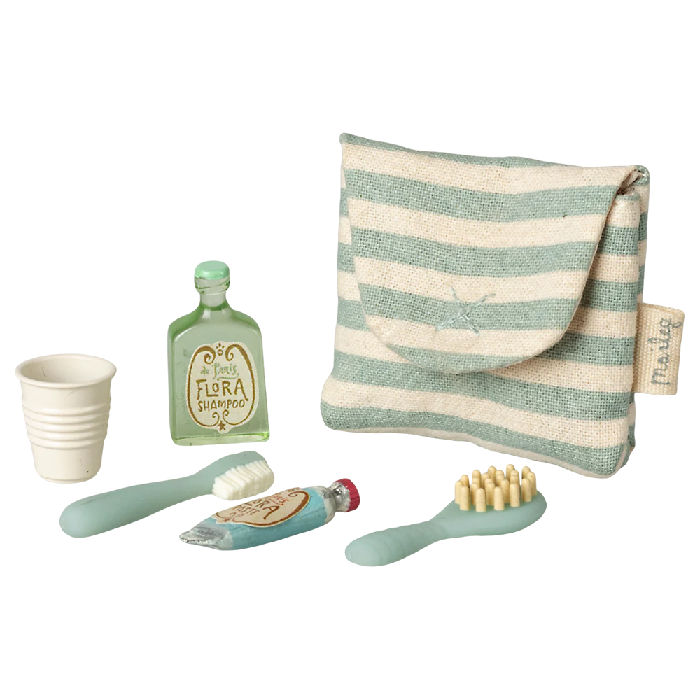 Trousse de toilette Maileg avec contenu « Souris » bleue