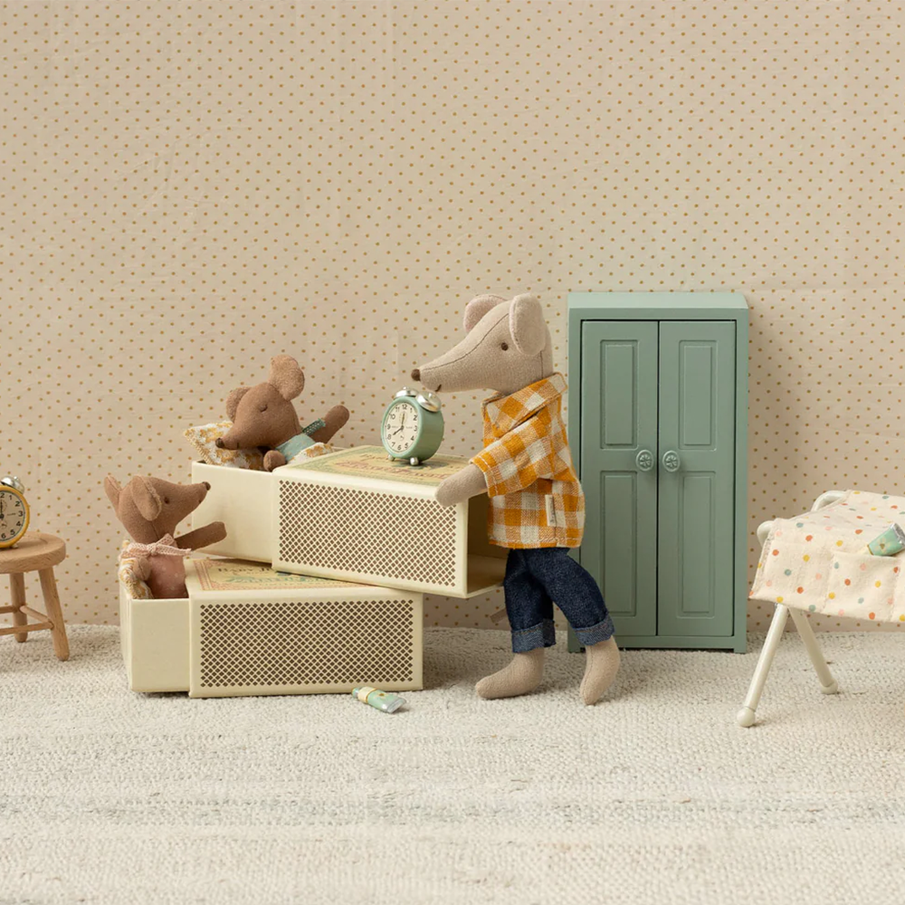 Maileg Souris Bébé 'Sleepy Wakey' dans une boîte d'allumettes Bleue