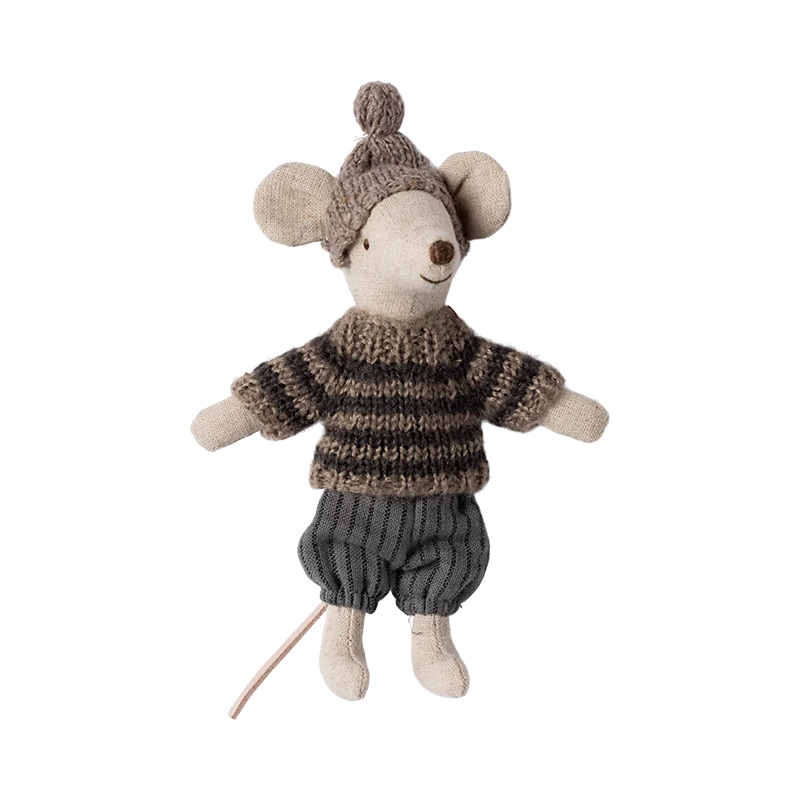 Maileg 'Winter Mouse with Skis' Big Brother Grey