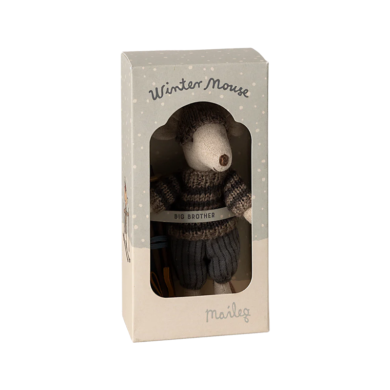 Maileg 'Winter Mouse with Skis' Big Brother Grey