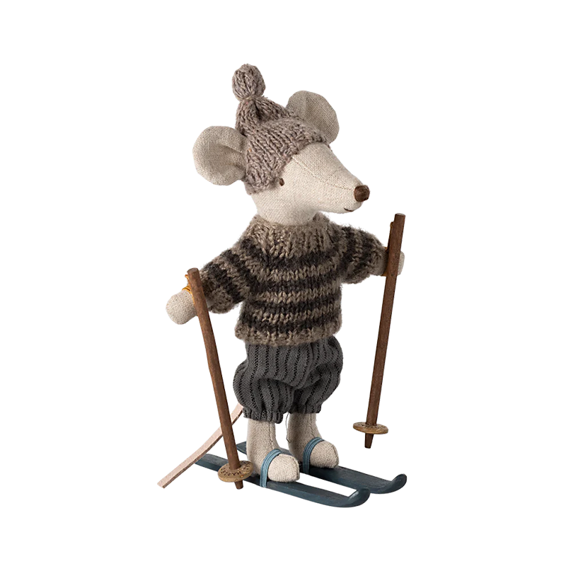 Maileg 'Winter Mouse with Skis' Big Brother Grey
