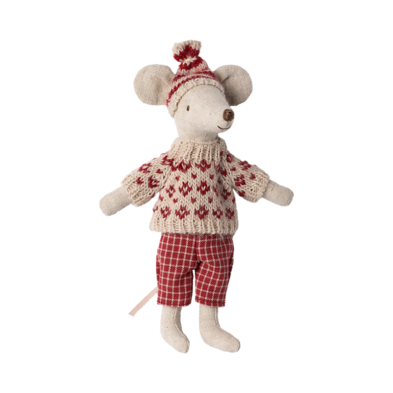 Maileg 'Souris d'Hiver avec Skis' Maman Rouge
