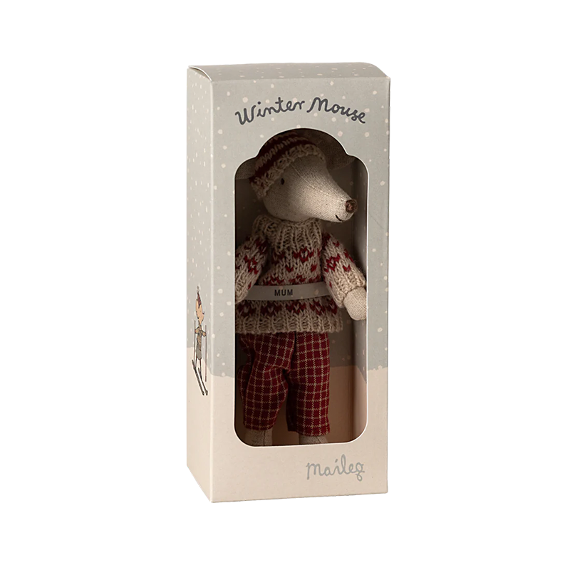 Maileg 'Souris d'Hiver avec Skis' Maman Rouge