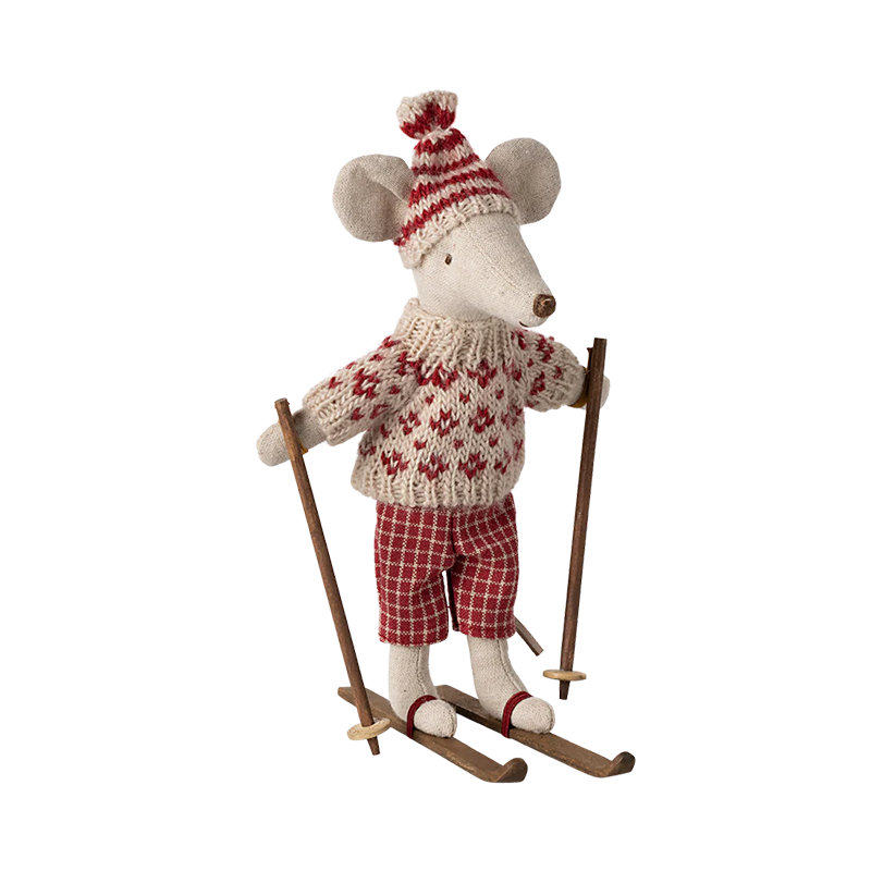 Maileg 'Souris d'Hiver avec Skis' Maman Rouge