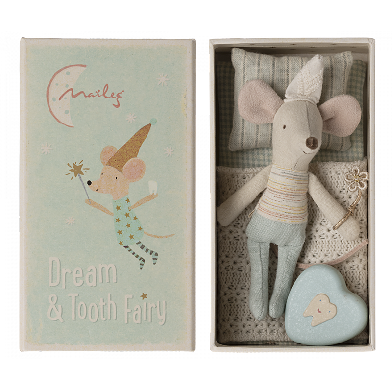 Souris fée des dents Maileg « Petit frère » dans une boîte d'allumettes