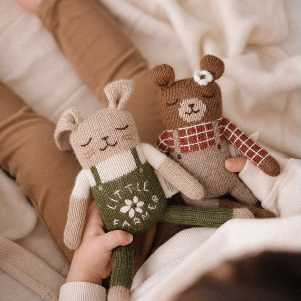 Main Sauvage Knitted Cuddly Toy 'Teddy' Sienna Plaid Shirt
