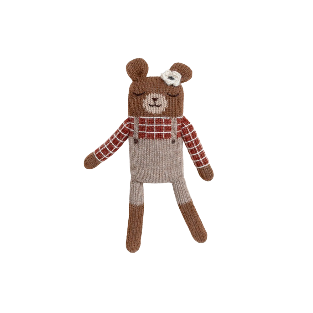 Main Sauvage Knitted Cuddly Toy 'Teddy' Sienna Plaid Shirt