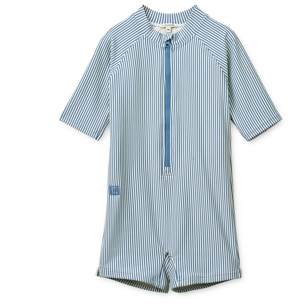 Liewood Seersucker UV-Bade-Jumpsuit 'Max' Stripe Riverside/Creme de la Creme