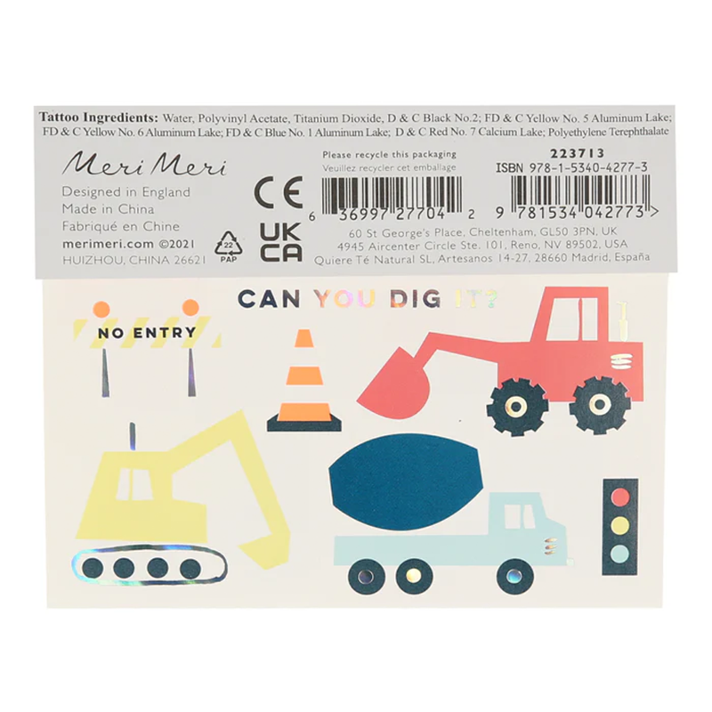 Meri Meri Kids' Temporary Tattoos 'Construction Site'