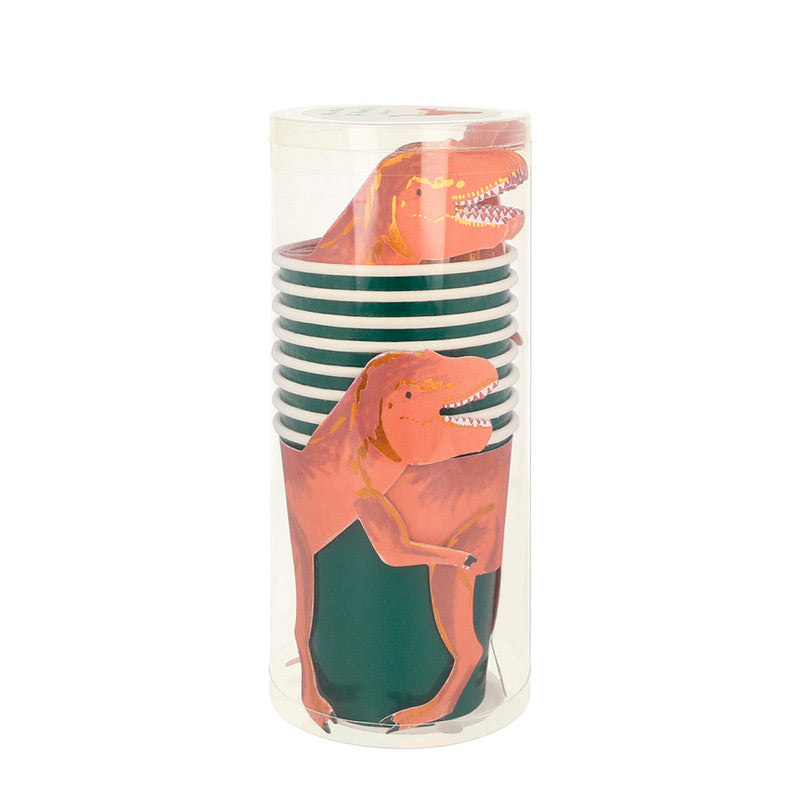 Meri Meri – toller Party Becher aus Papier mit coolem T-Rex in 3D-Effekt. Perfekt für die nächste Dino-Party.