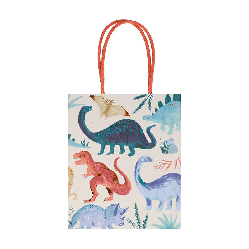 Meri Meri – Coole Party Papiertüten mit illustrierten Dinosauriern. Aus der Kollektion "Dinosaur Kingdom"
