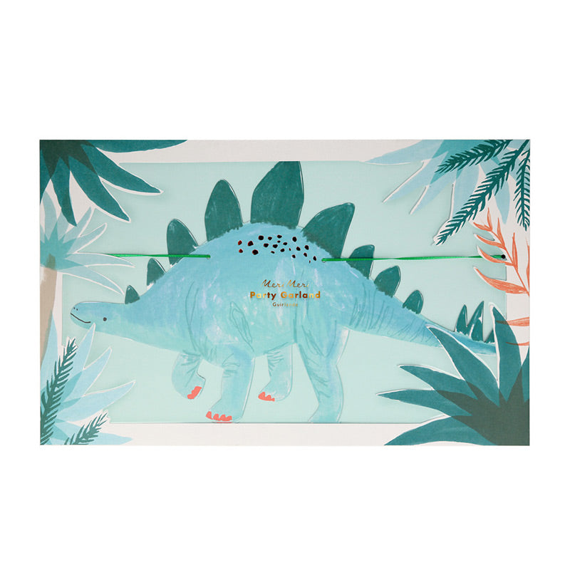 Meri Meri – Party Wimpelkette, Girlande mit coolen Dinos und Urwald-Pflanzen "Dinosaur Kingdom". Mit Kupferfolien Details verziert und ideal für die nächste Party