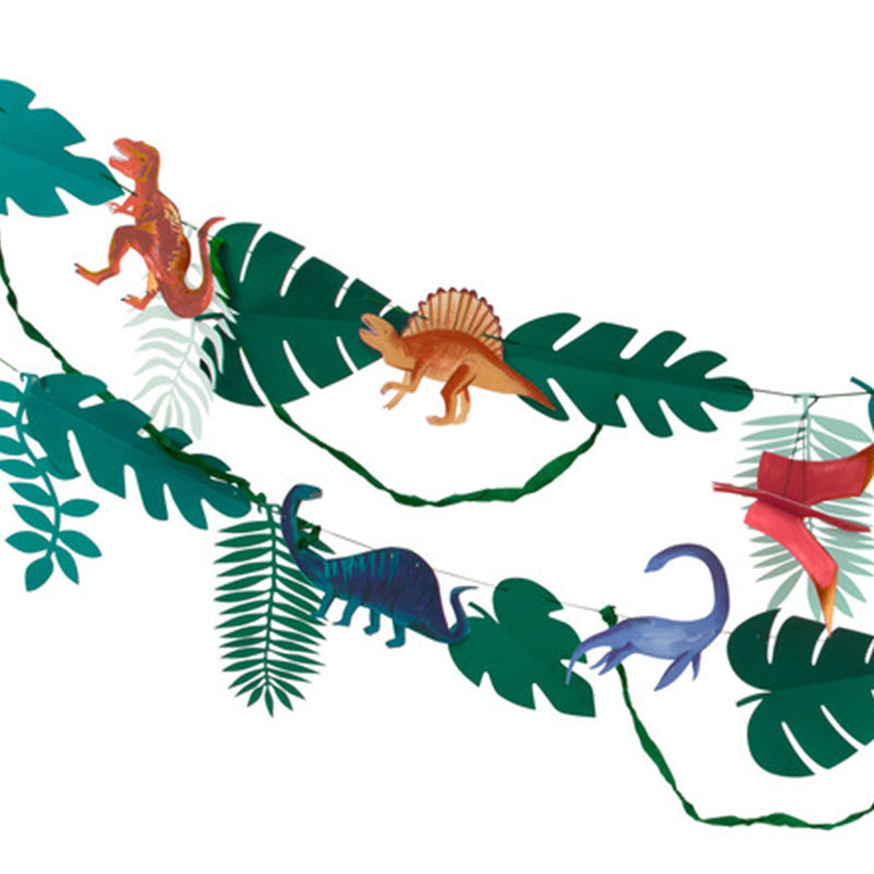 Meri Meri – Party Wimpelkette, Girlande mit coolen Dinos und Urwald-Pflanzen "Dinosaur Kingdom". Mit Kupferfolien Details verziert und ideal für die nächste Party