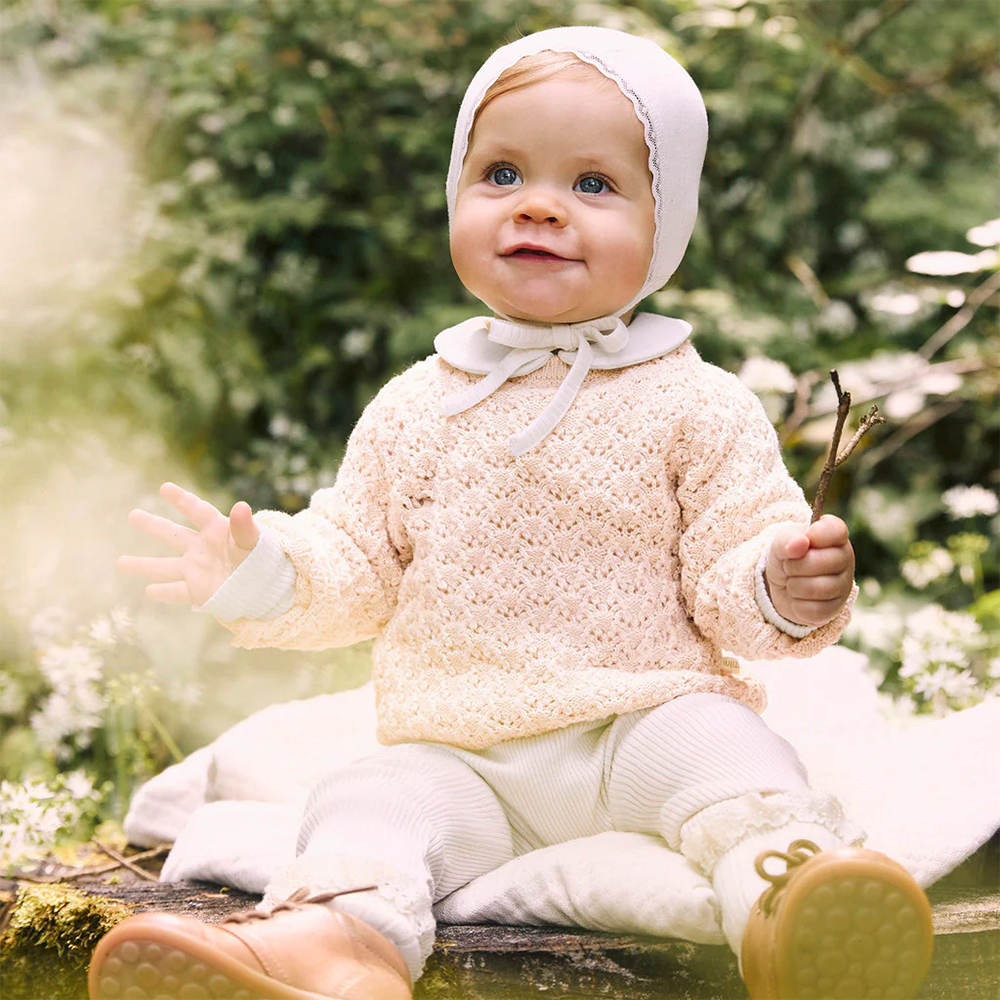 Minimalisma Bonnet bébé soie/coton « Beau » crème