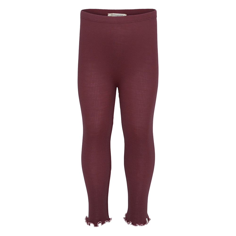Minimalisma Baby Leggings/Hose aus Merinowolle 'Arona-frill' Bordeaux with Peony