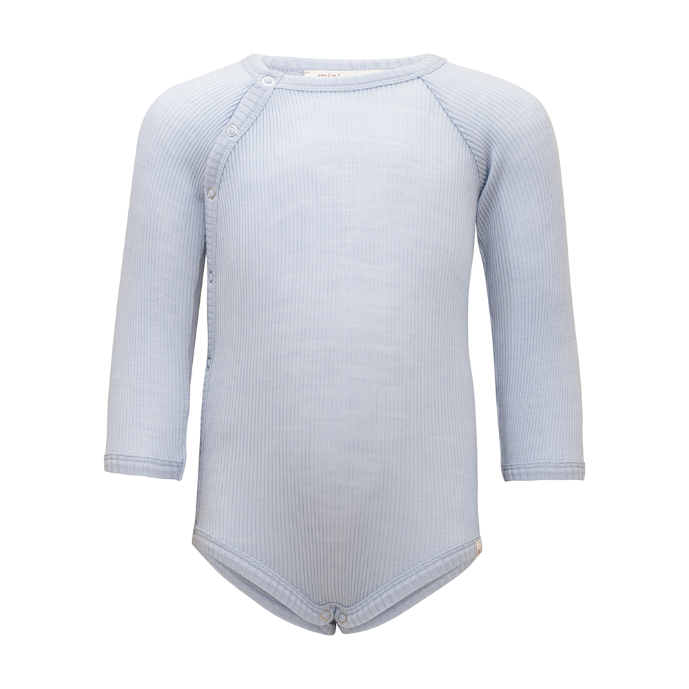 Minimalisma  Wickelbody Langarm aus Merinowolle 'Ask' Frost Blue