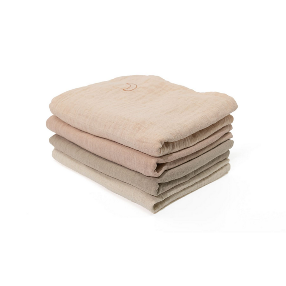 Moonboon Lot de 4 langes en mousseline « Uni » Rose Mix