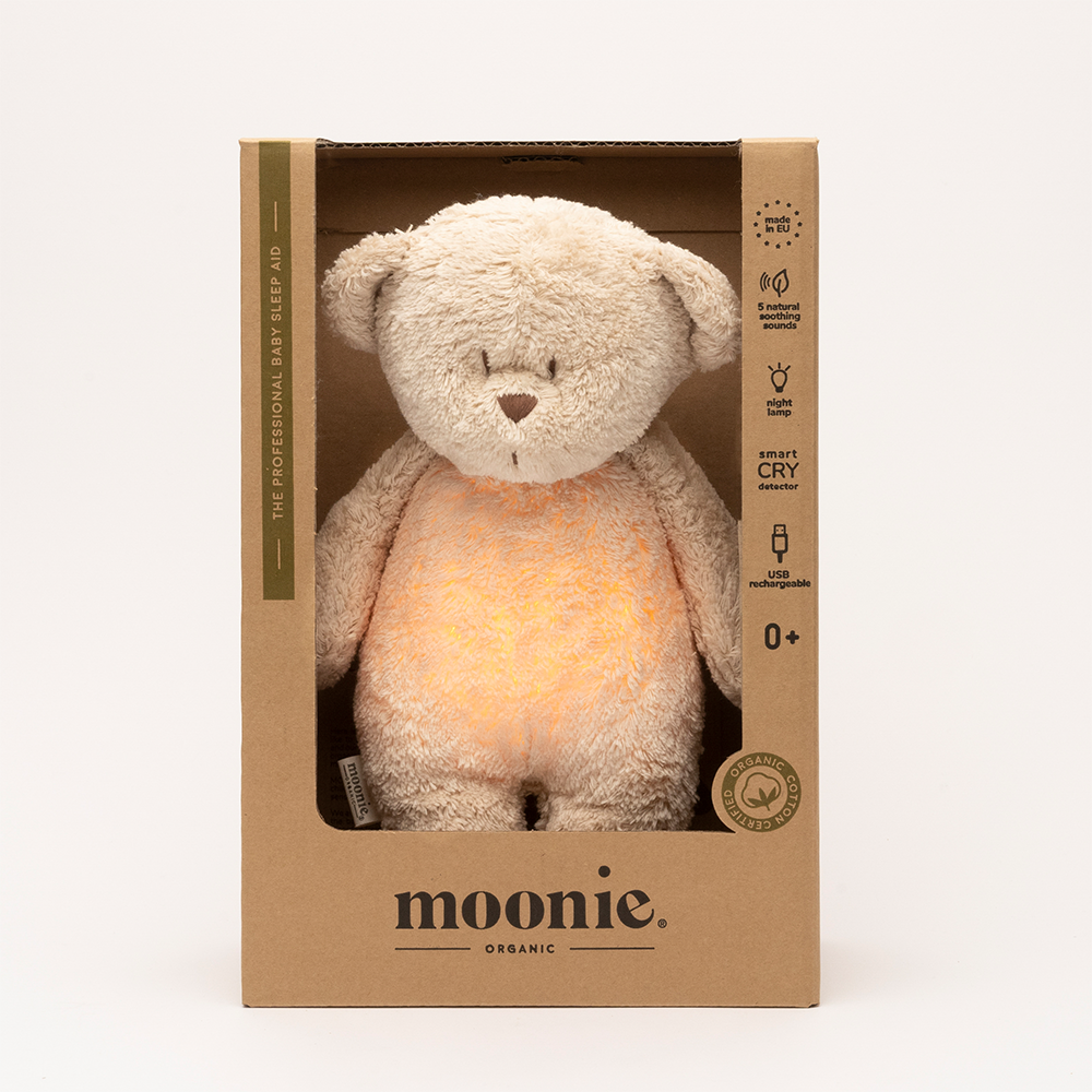 Moonie Teddybär mit Licht 'Organic Humming Bear' Sand - Online MY SNOWFLAKE
