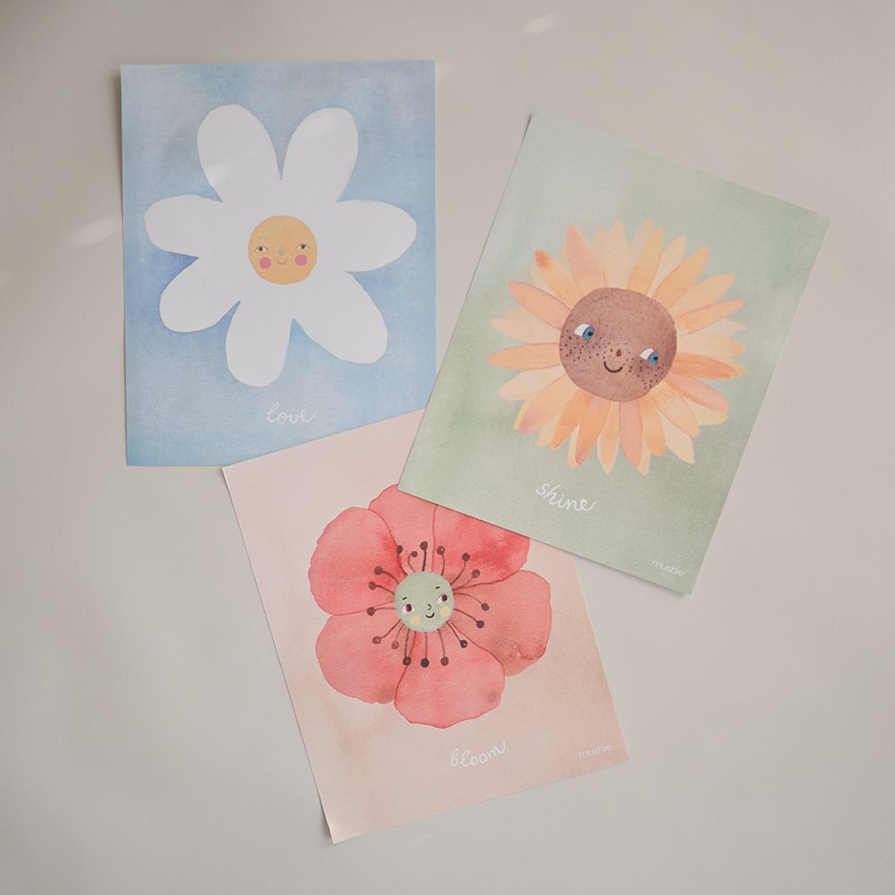 Mushie  Poster 3er-Set Floral