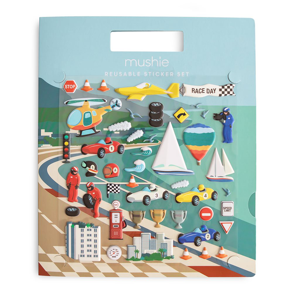 Mushie Wiederverwendbares Sticker-Set Race Cars - Online MY SNOWFLAKE