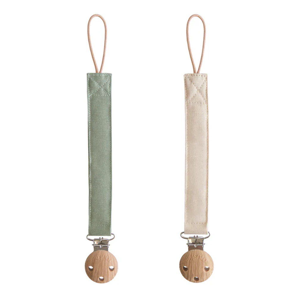 Mushie Schnullerkette aus Leinen 2er-Set Olive/Shifting Sands - Online MY SNOWFLAKE