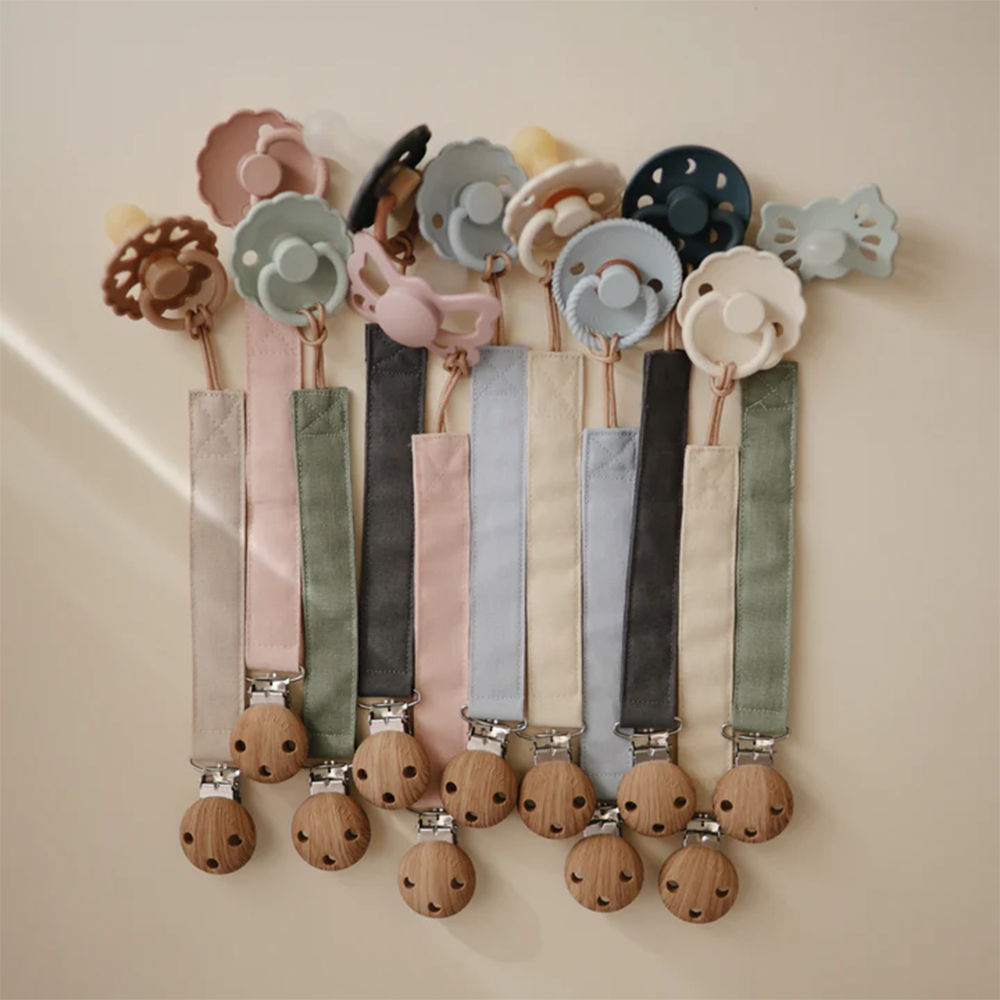 Mushie Schnullerkette aus Leinen 2er-Set Olive/Shifting Sands - Online MY SNOWFLAKE