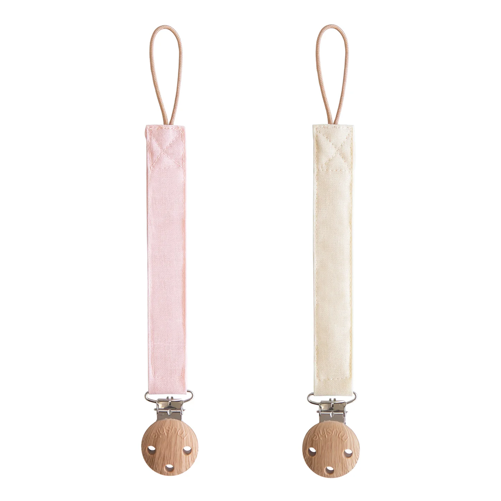 Mushie Schnullerkette aus Leinen 2er-Set Blush/Cream