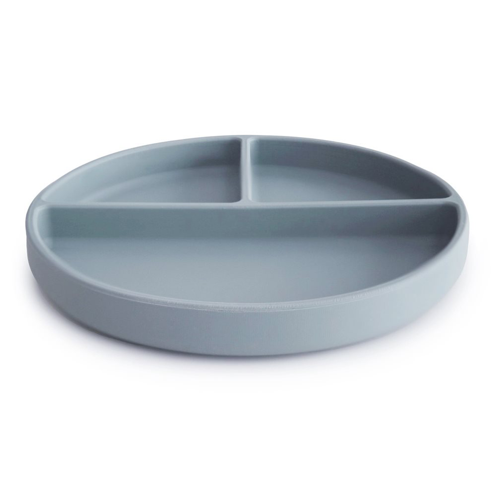 Assiette en silicone Mushie avec ventouse bleu poudré