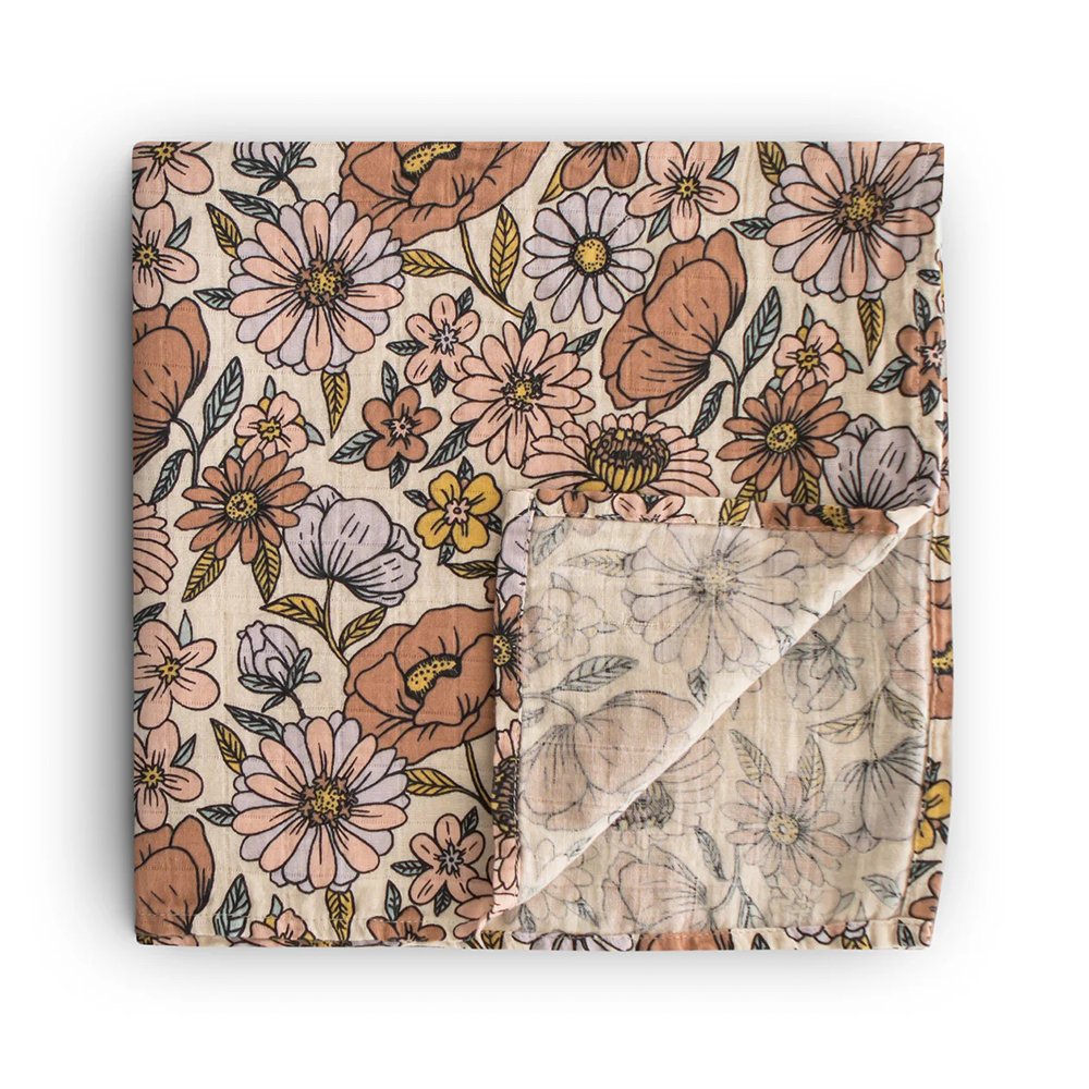 Mousseline Mushie Lange Retro Fleurs