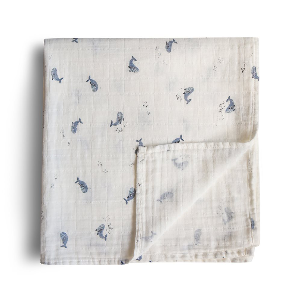 Mushie  Musselin Swaddle  Whales - Online MY SNOWFLAKE