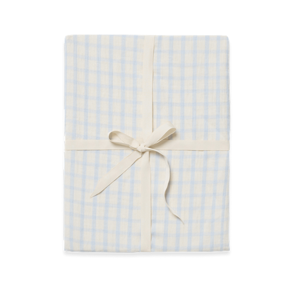 Garbo & Friends Muslin Fitted Sheet 70 x 140 cm Gingham Sky Blue