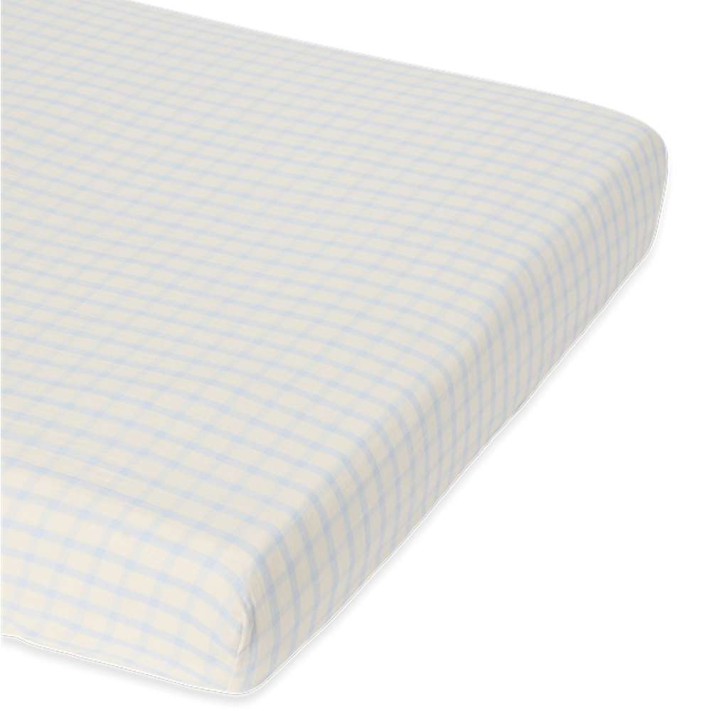 Garbo & Friends Muslin Fitted Sheet 70 x 140 cm Gingham Sky Blue